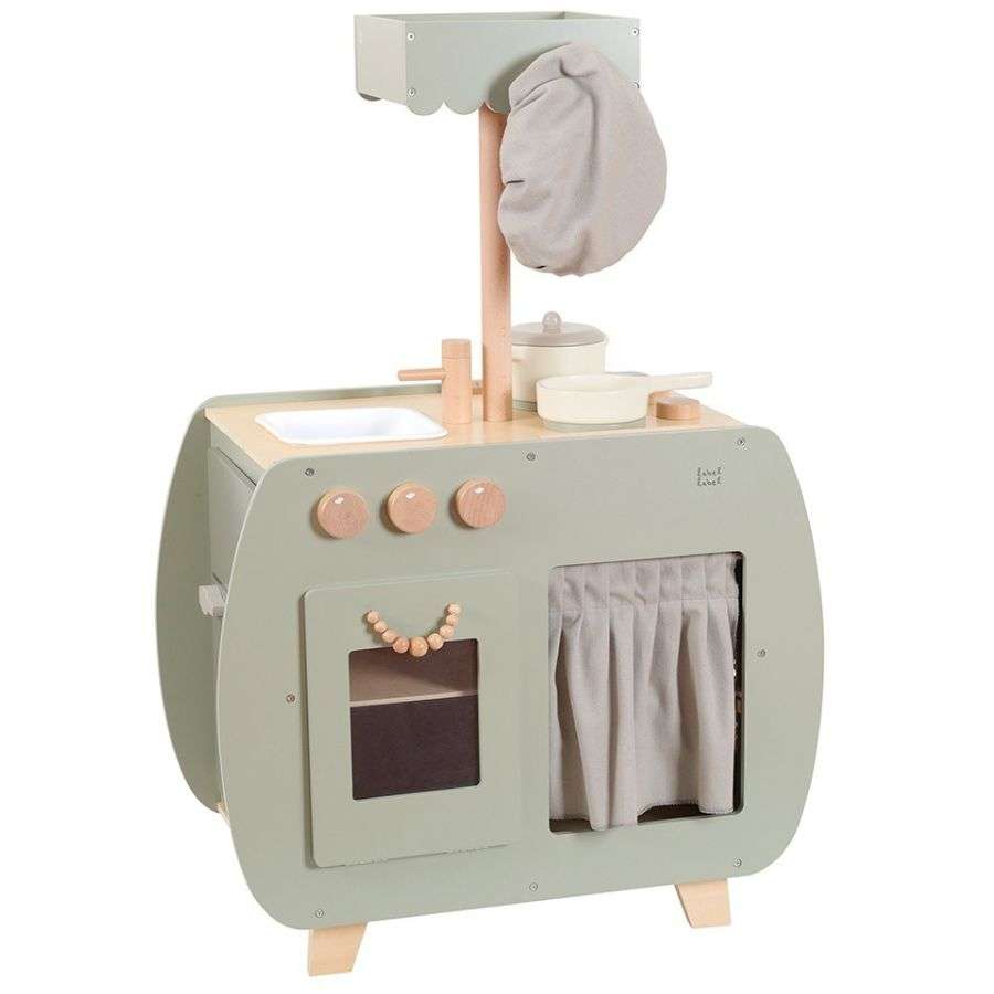 Label Label Kuchnia wooden bistro play kitchen in olive green with chef accessories