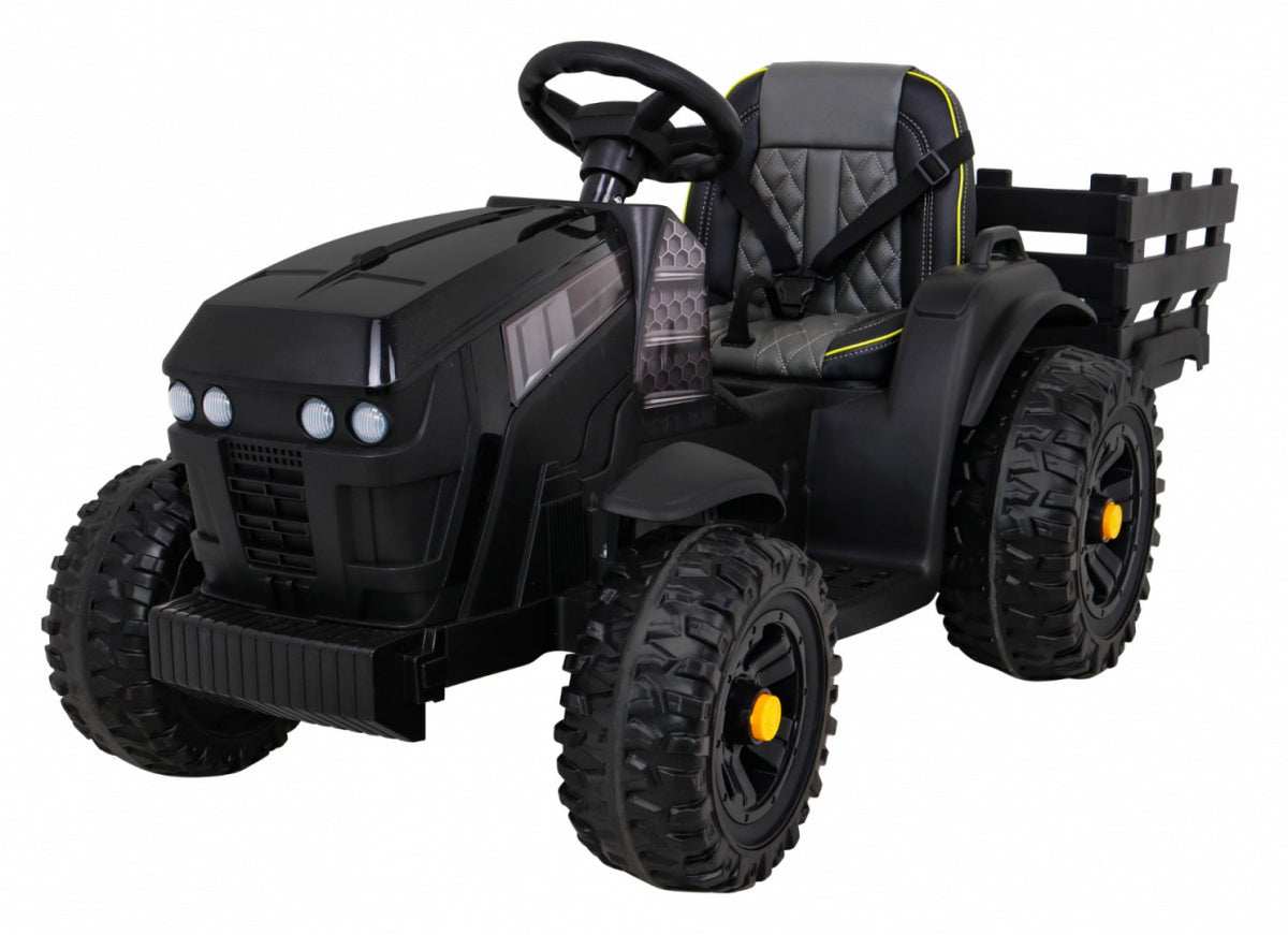 Czarny zdalnie sterowany Traktor Titanium Z z przyczepą dla dzieci z MP3 USB i dużymi kołami EVA