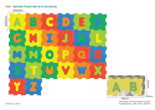 Colorful EVA alphabet puzzle mat with 26 removable letter pieces for children’s educational play and motor skill development