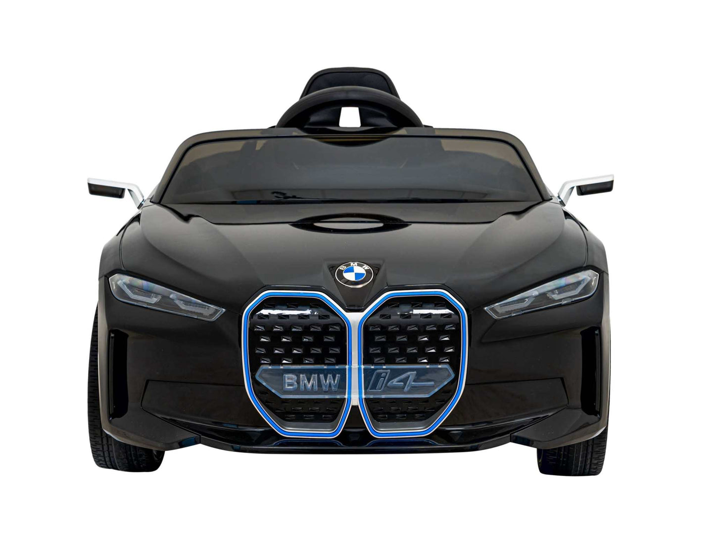 Czarne autko BMW i4 dla dzieci na akumulator z LED-ami i pilotem do zdalnego sterowania