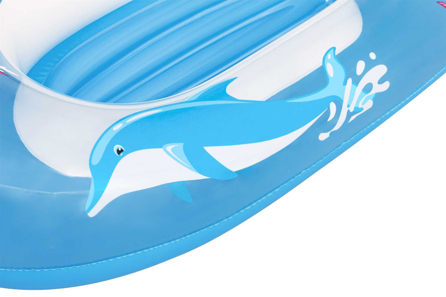 Bestway Ponton Delfinek dziecięcy ponton dmuchany 102x69 cm z niebieskim delfinem i przezroczystym okienkiem