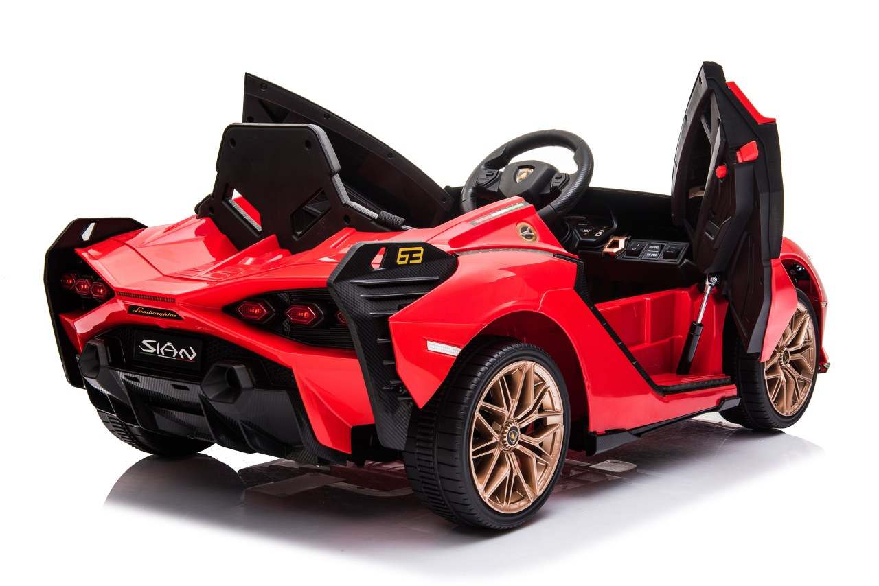 Lamborghini SIAN na akumulator dla dzieci w czerwonym kolorze z otwieranymi drzwiami i pilotem zdalnego sterowania