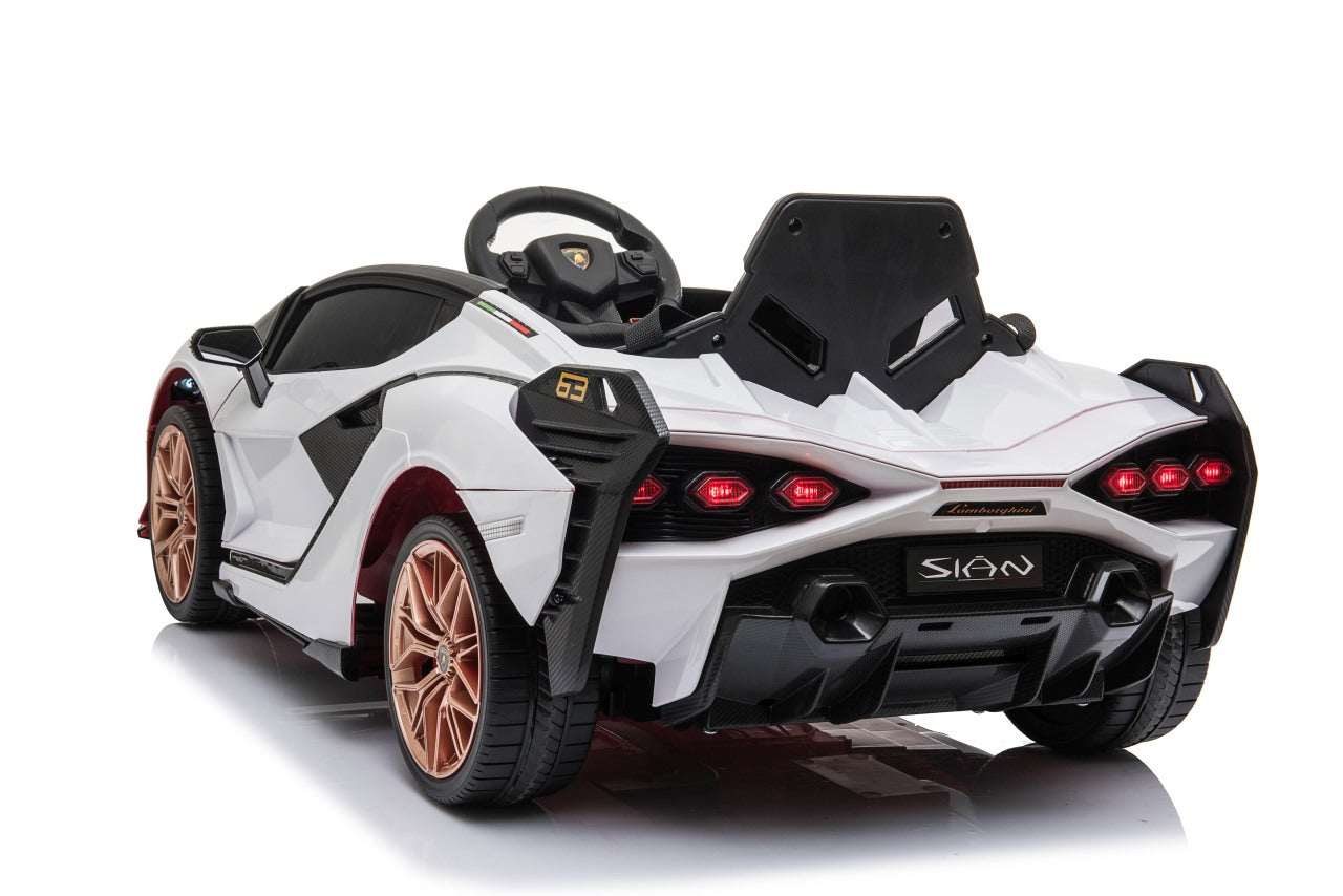 biały Lamborghini SIAN na akumulator dla dzieci z LED i pilotem zdalnego sterowania