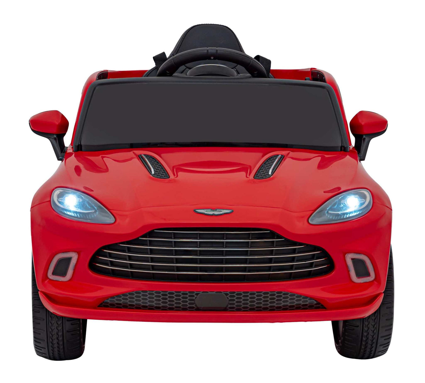 Czerwony elektryczny samochód dla dzieci Aston Martin DBX z pilotem sterującym i świecącymi światłami LED