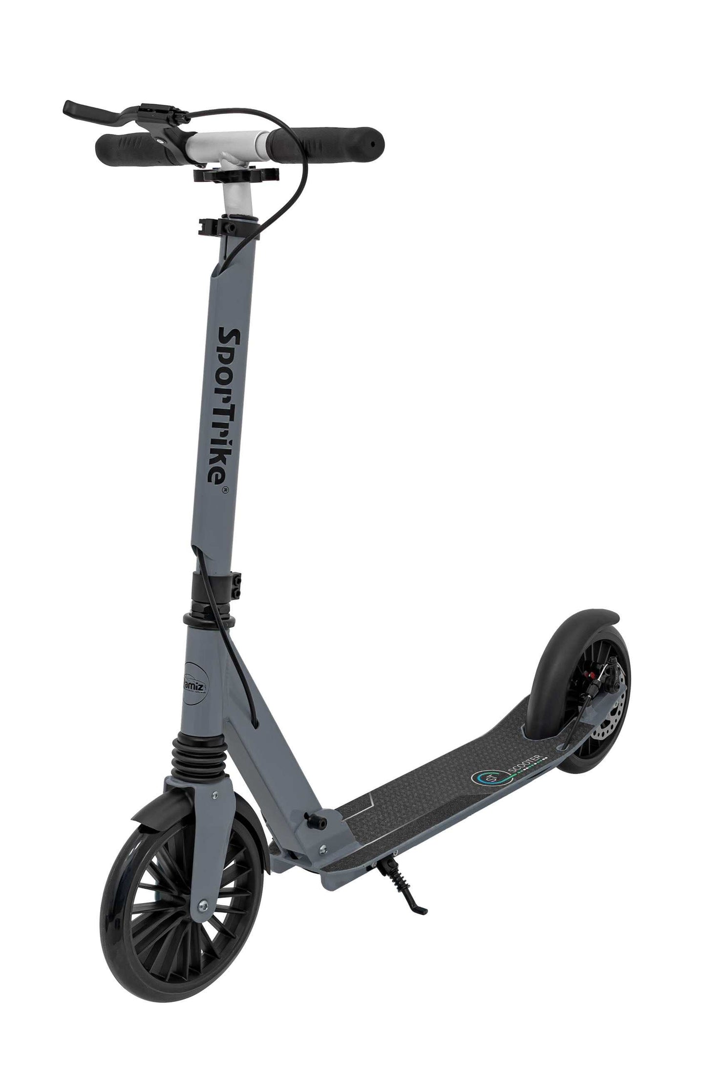 Hulajnoga SPORTRIKE srebrna z aluminiową ramą, dwoma hamulcami i regulowaną kierownicą do jazdy miejskiej