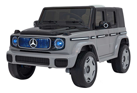 Mercedes Benz EQG electric children's ride-on car in silver with LED lights and remote control