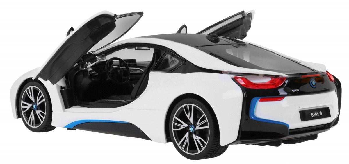 BMW i8 białe zdalnie sterowane auto model 1:14 z otwieranymi drzwiami dla kolekcjonerów