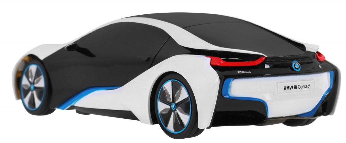BMW i8 zdalnie sterowane auto RASTAR model w skali 1:24 czarno-biały z niebieskimi detalami