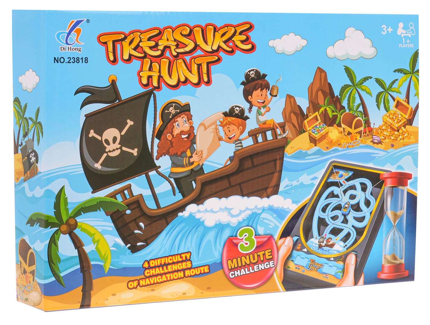 Gra zręcznościowa Statek dla dzieci 3+ z trasami i pokrętłami do prowadzenia kulki po torze