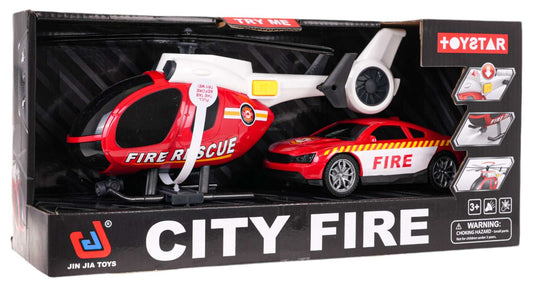 zestaw helikopter straż pożarna z dźwiękiem i autkiem dla dzieci powyżej 3 lat