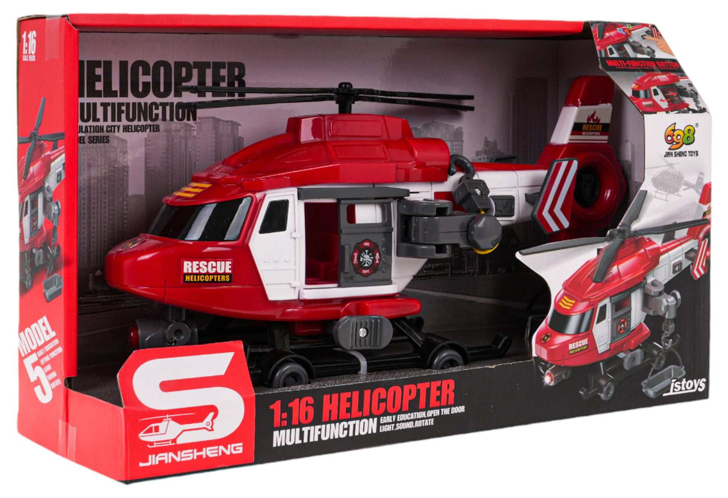 Helikopter ratunkowy 1:16 Straż Pożarna zabawka z ruchomymi śmigłami, światłami i dźwiękami, do zadań ratunkowych dla dzieci.