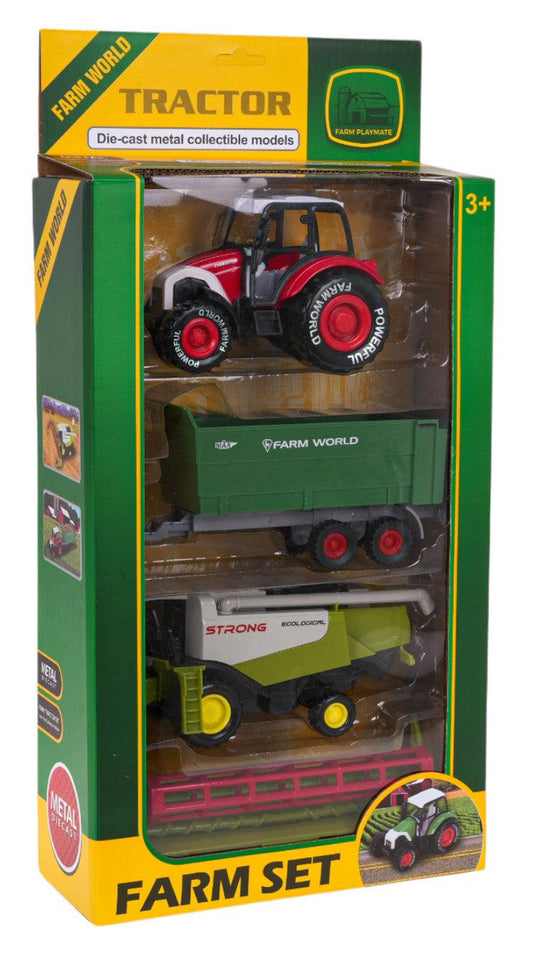 zestaw pojazdów rolniczych traktor i kombajn metalowe zabawki dla dzieci 3+