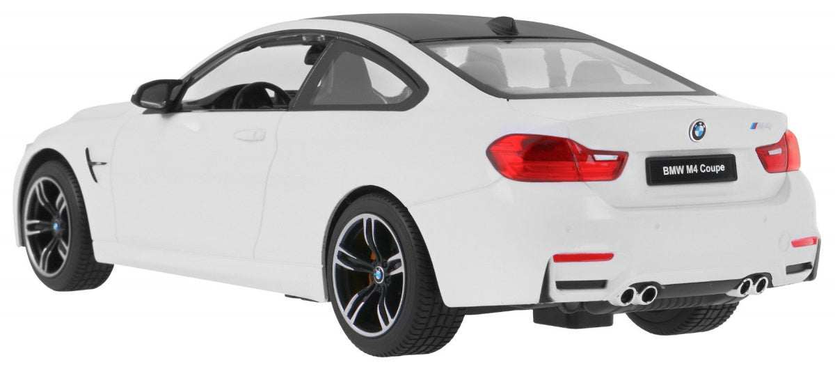 Biały model BMW M4 Coupe RC 1:14 z realistycznym detailingiem i pilotem 2,4 GHz