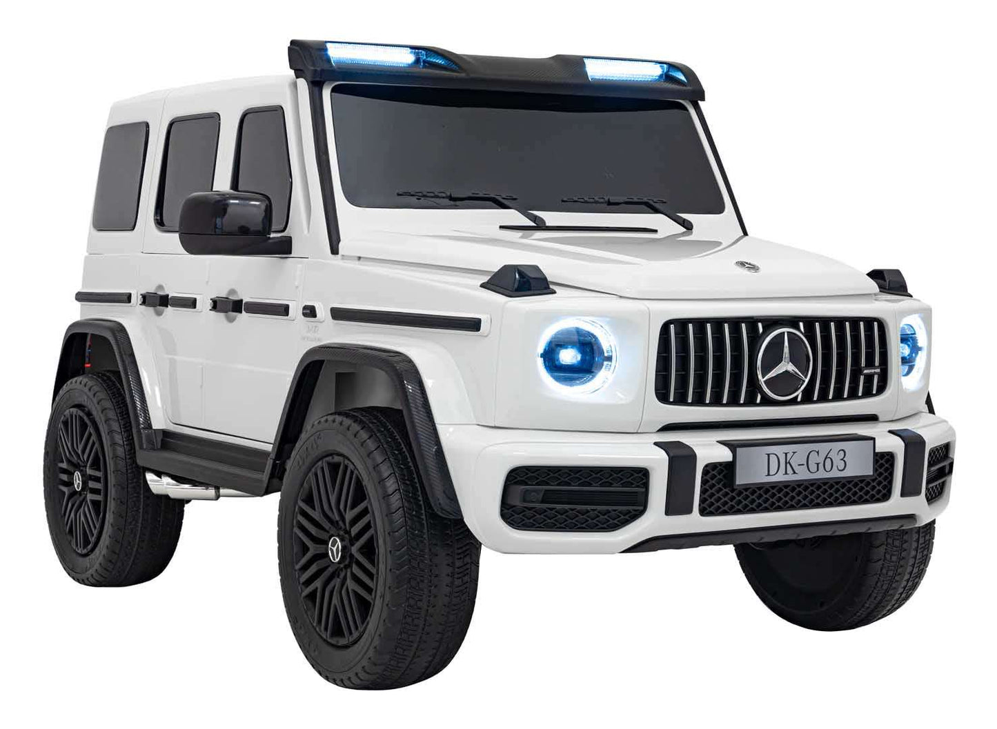 Mercedes G63 AMG children's white electric ride-on car with remote control and LED lights