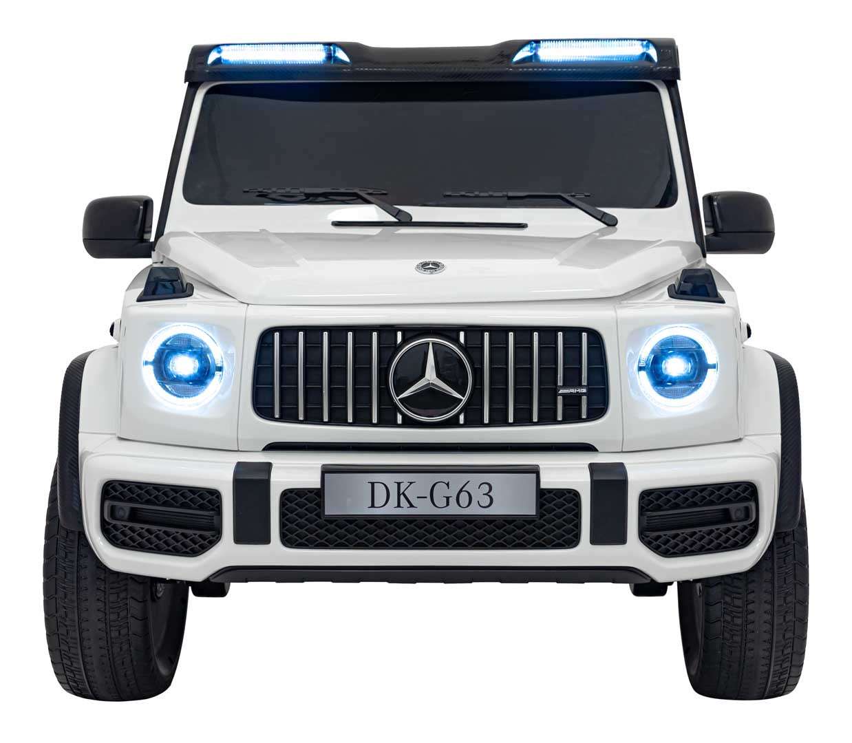 Mercedes Benz G63 AMG white electric kids ride-on car with LED lights and durable EVA foam wheels