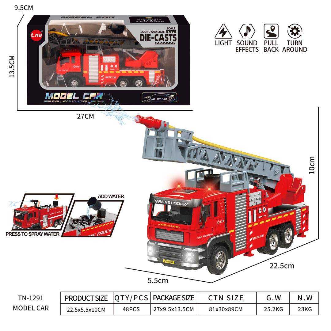 Straż Pożarna zabawka 1:32 z światłami, dźwiękiem i funkcją wody dla dzieci