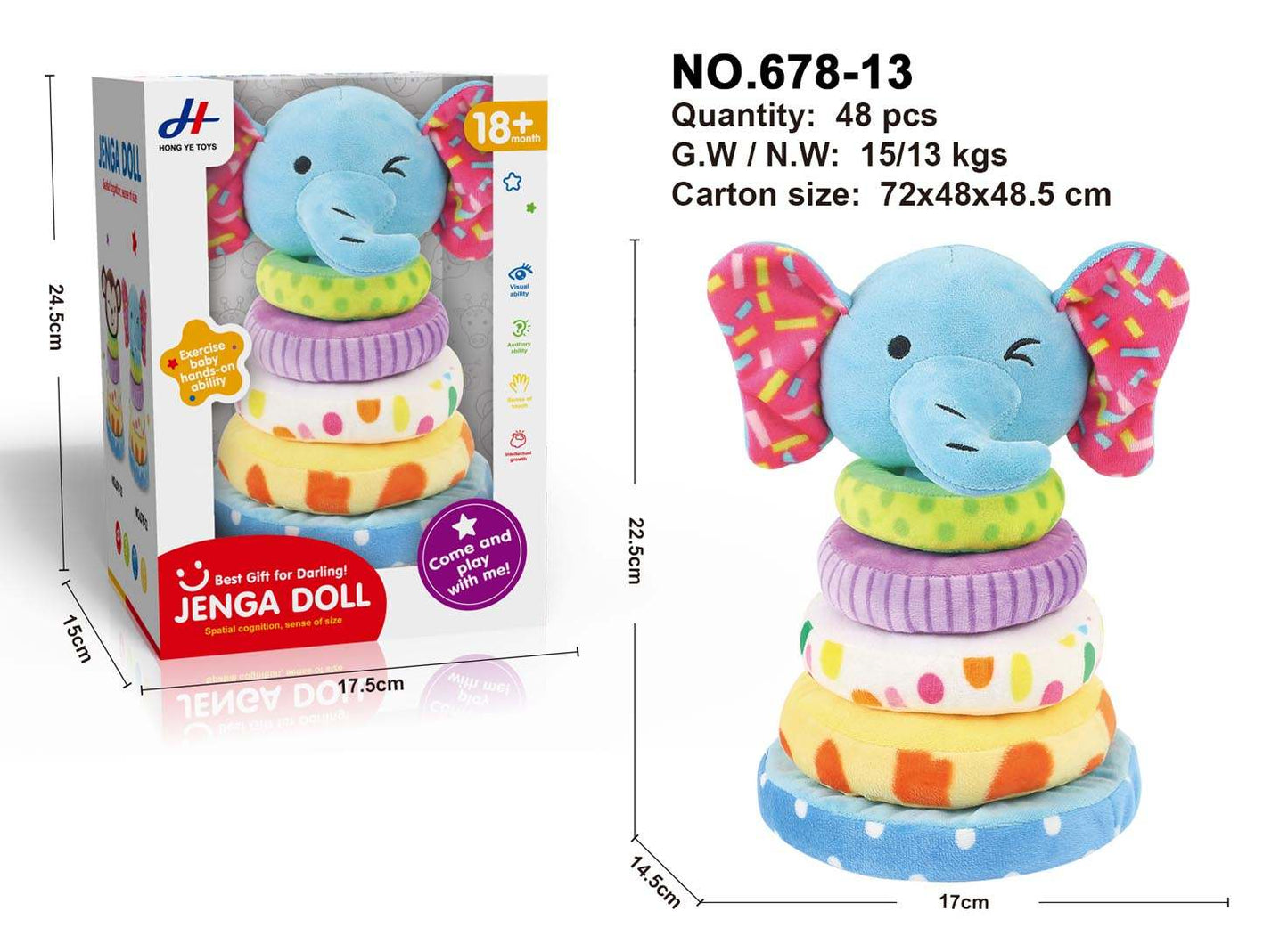 colorful soft elephant-shaped stacking pyramid toy for infants and toddlers