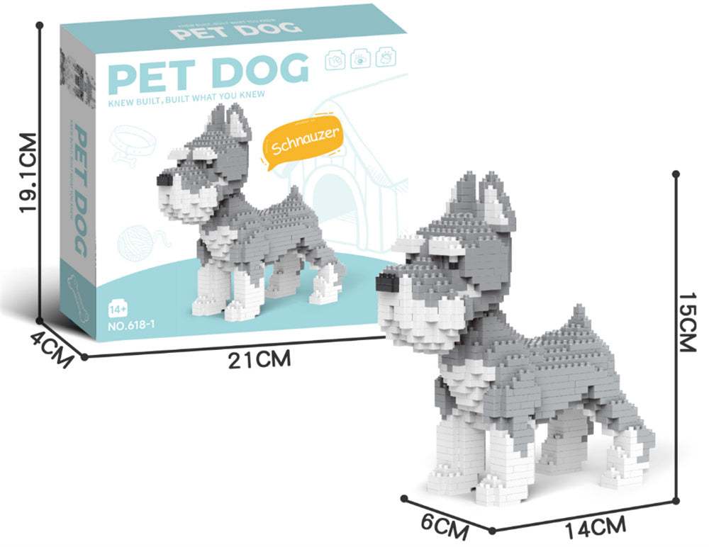 Zestaw Klocków 800 elementów do zbudowania realistycznej figurki psa rasy sznaucer dla młodzieży.
