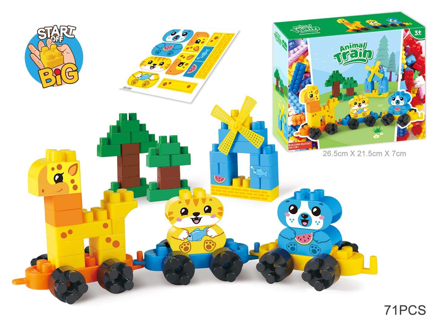 Zestaw Dużych Klocków kolejka zwierząt dla dzieci 71 elementów kreatywna zabawka edukacyjna
