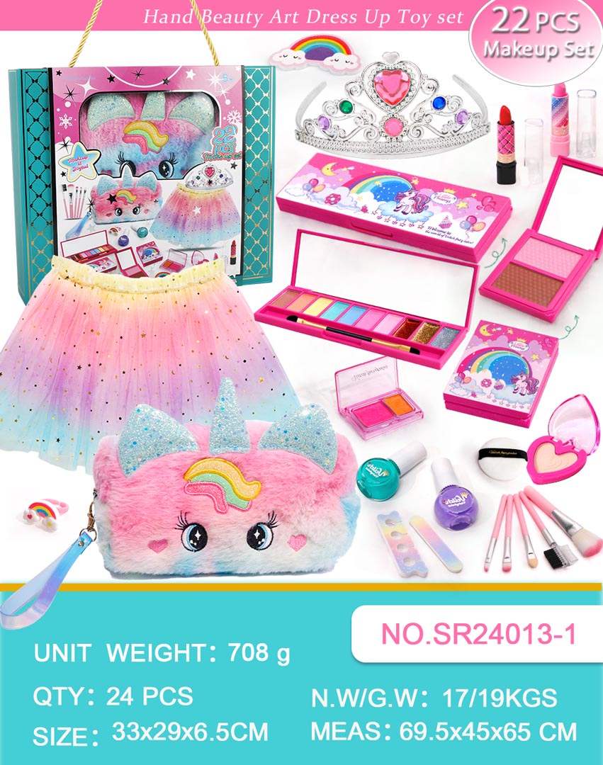 Kolorowy zestaw makijażu z tęczową sukienką i akcesoriami do makijażu dla kobiet