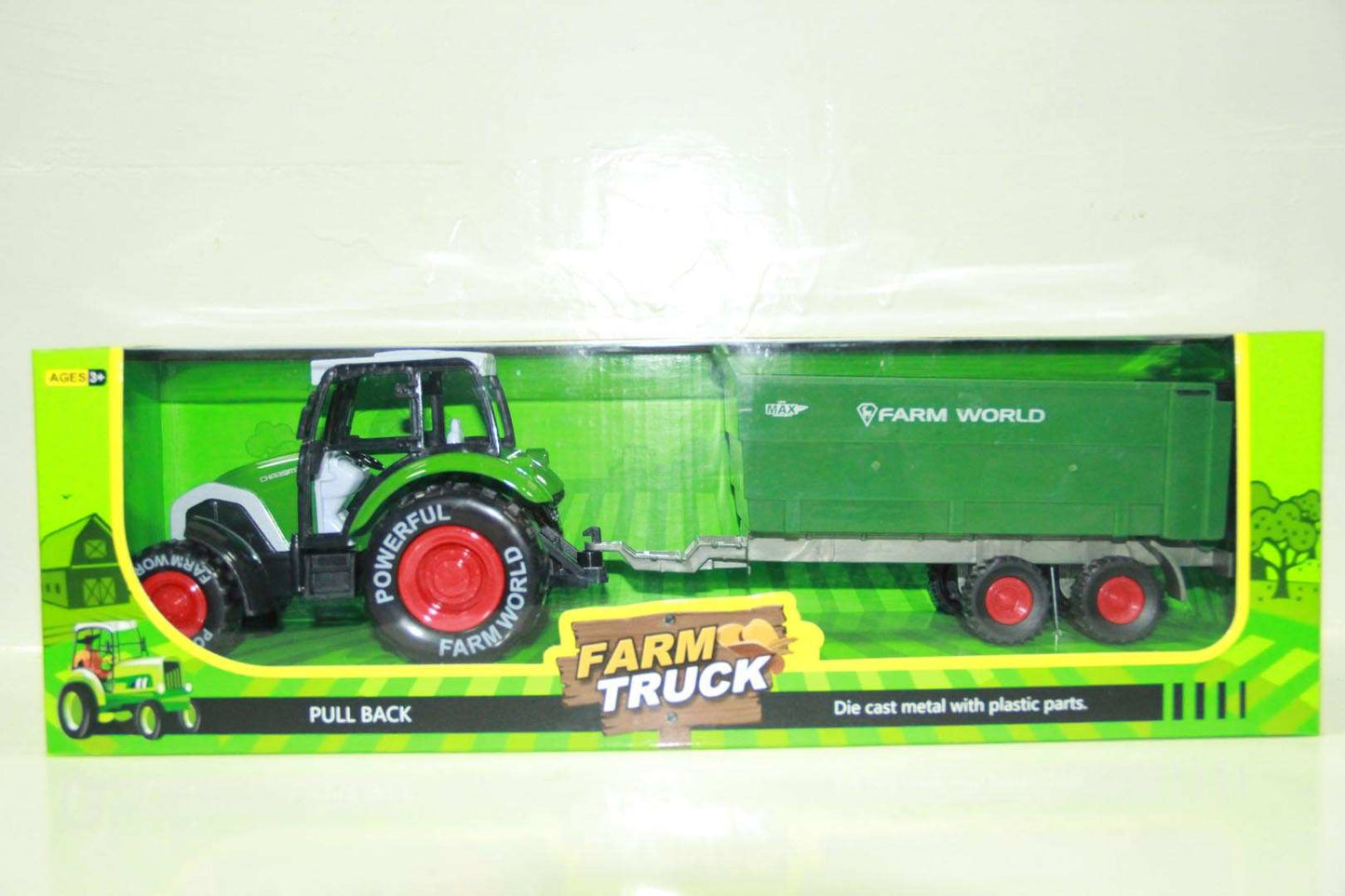 Zestaw Traktor + Przyczepa zabawka dla dzieci z realistycznym designem i ruchomymi kołami.