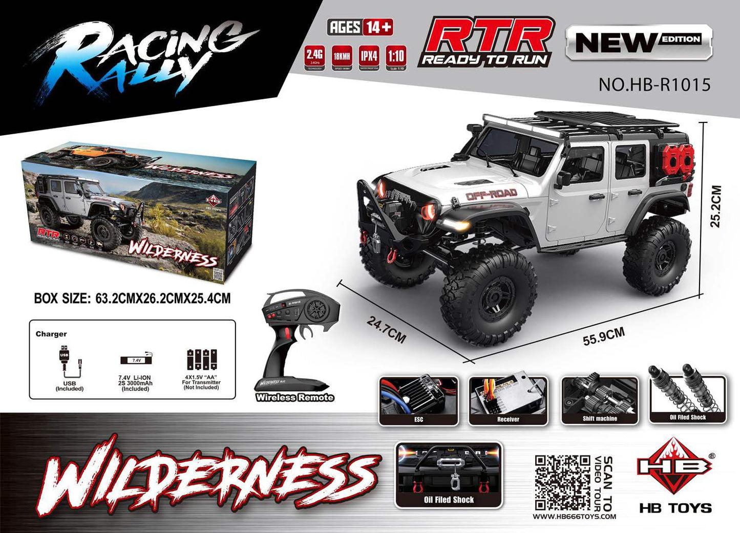 Auto R/C WILDERNESS biały terenowy model zdalnie sterowany RTR skala 1:10 z pilotem na radio