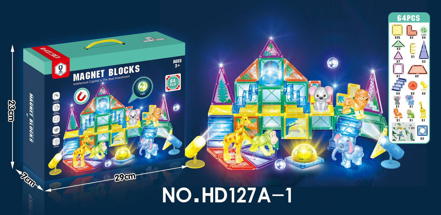Klocki Magnetyczne 3D ZOO zestaw 64 elementów kreatywne klocki magnetyczne do budowy trójwymiarowych zwierząt i scen zoo dla dzieci powyżej 3 lat
