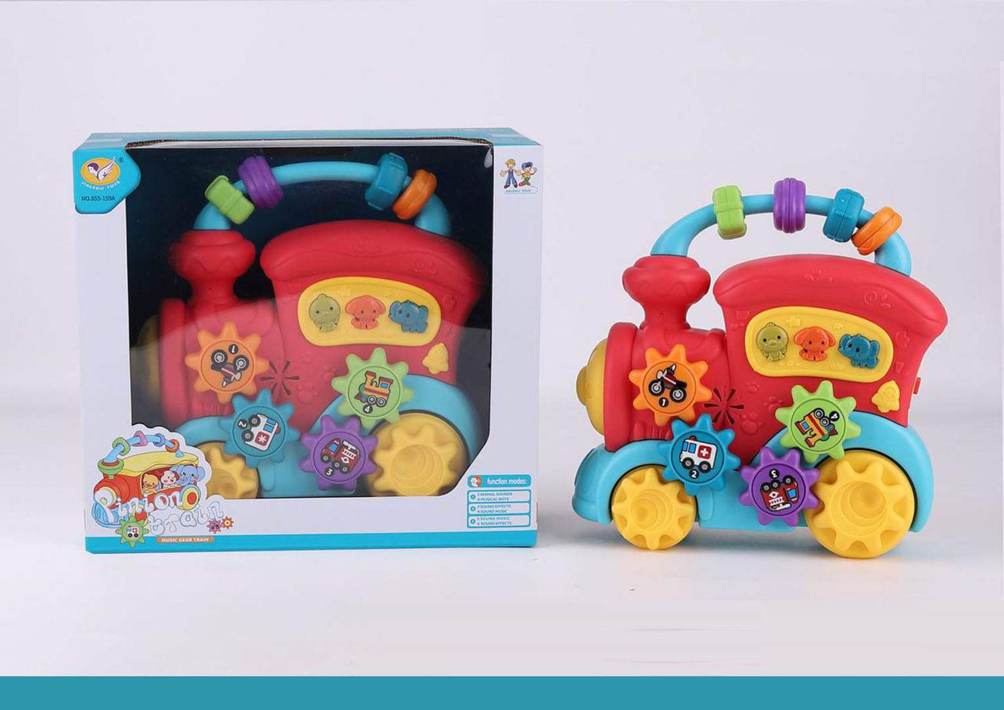 Wielofunkcyjny pociąg dla najmłodszych zabawka edukacyjna z dźwiękiem, kolorowy, bezpieczny i lekki pociąg do pchania i ciągnięcia.