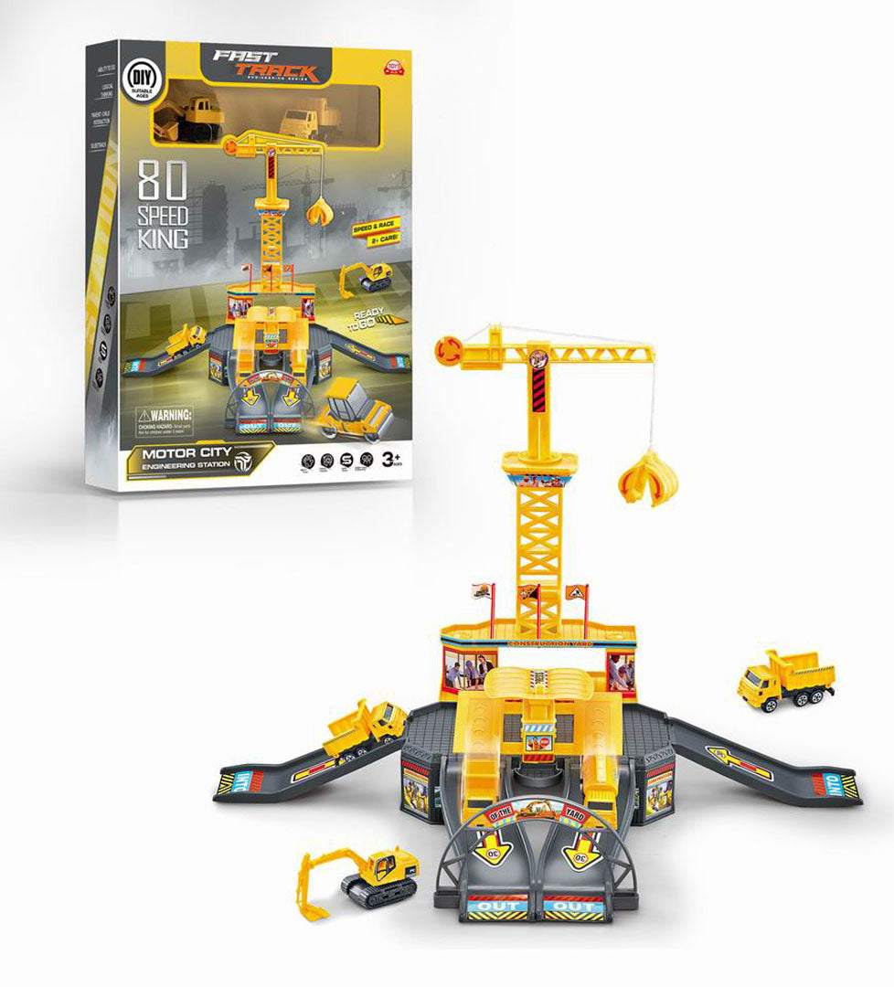 Parking Plac Budowy zabawkowy zestaw z dźwigiem i pojazdami budowlanymi dla dzieci