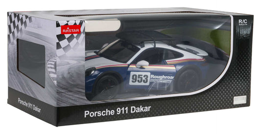 Rastar Porsche 911 Dakar 1:14 scale remote control car model in packaging