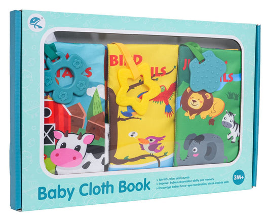 Miękkie książeczki sensoryczne dla niemowląt z kolorowymi zwierzątkami safari, szeleszczącymi i piszczącymi elementami, bezpieczne i łatwe do chwytania.