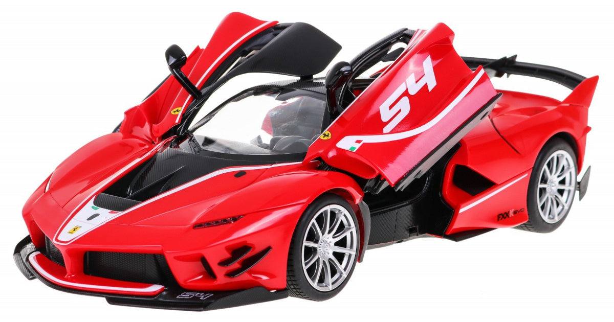 Red Ferrari FXX-K Evo 1:14 scale remote controlled model car with detailed design and open gullwing doors