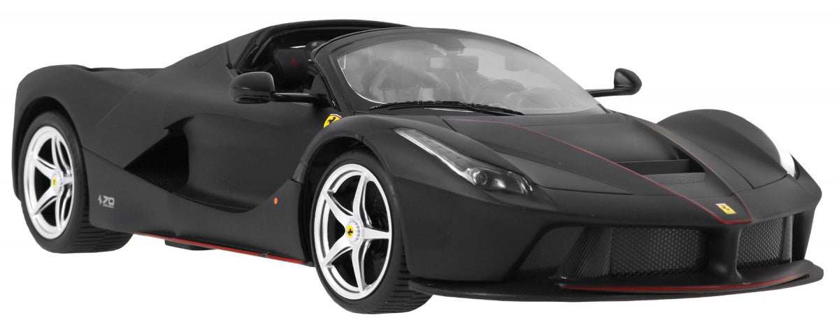 Czarny model zdalnie sterowanego Ferrari LaFerrari Aperta RASTAR 1:14 ze szczegółowym odwzorowaniem i otwieranymi drzwiami