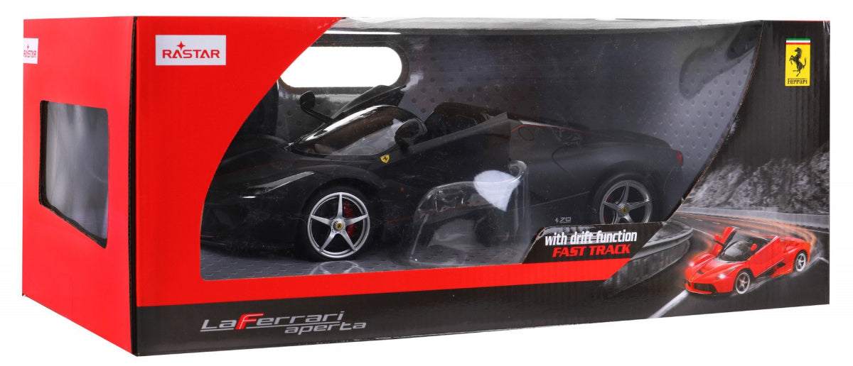 Ferrari LaFerrari Aperta zdalnie sterowane czarne auto model 1:14 RASTAR z realistycznymi detalami i otwieranymi drzwiami
