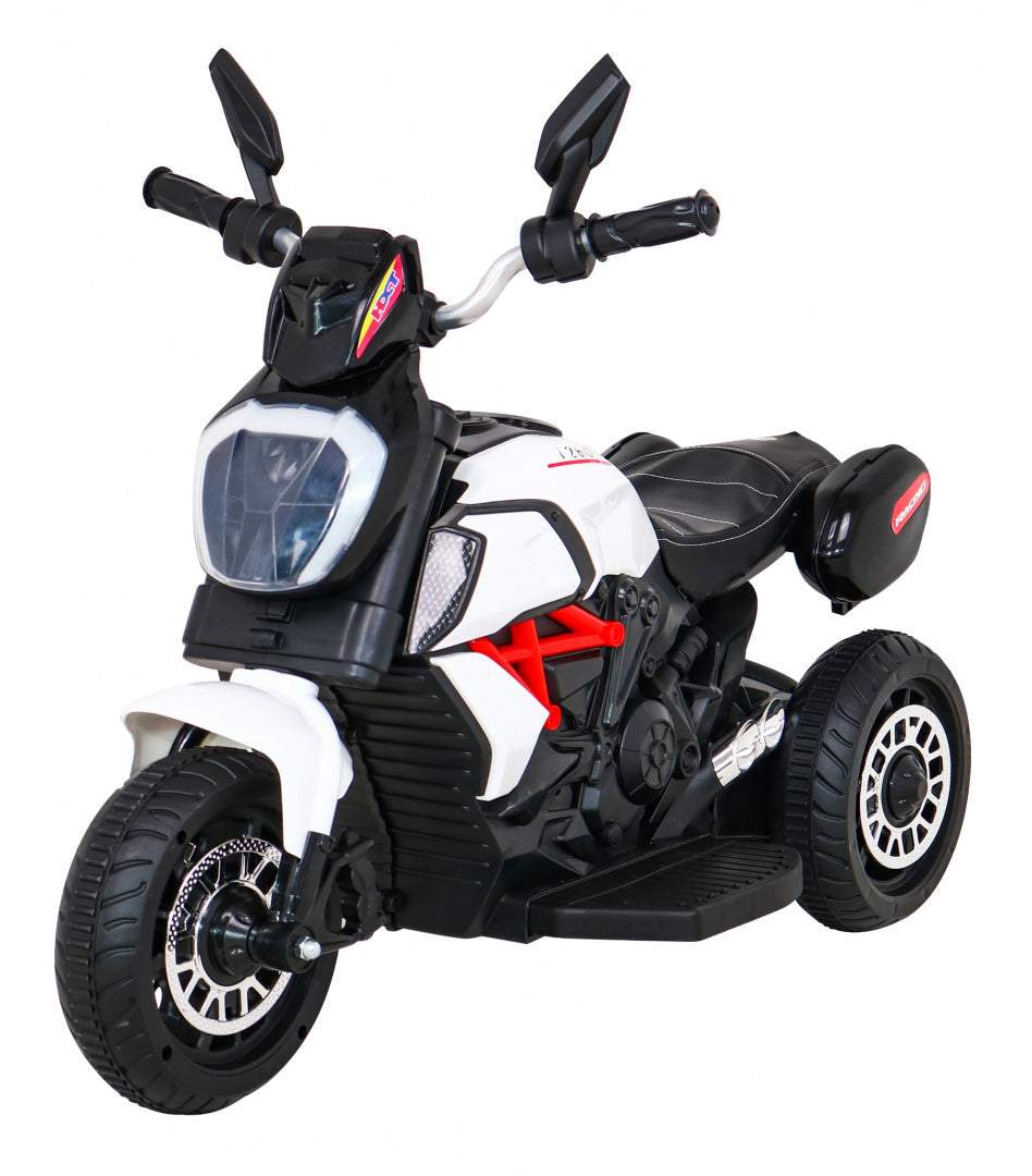 Motorek Fast Tourist biały na akumulator dla dzieci z audio, światłami i ekoskórą