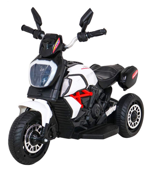 Motorek Fast Tourist biały na akumulator dla dzieci z audio, światłami i ekoskórą