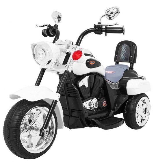 Motorek Chopper NightBike biały dla dzieci z LED światłami, audio i silnikiem 6V, trójkołowy pojazd zabawkowy