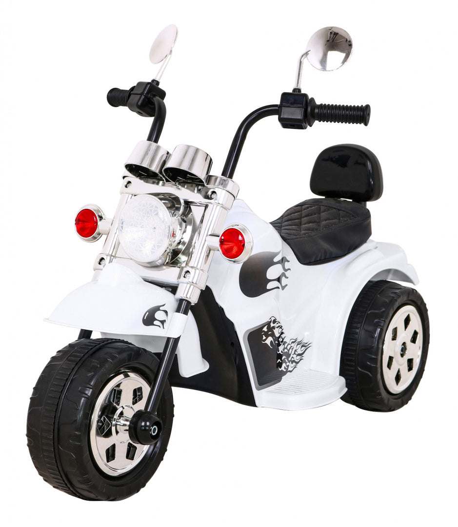 Biały Motorek Hot Chopper dla dzieci z akumulatorem 6V i mocą 25W, elektryczny motorek dziecięcy z realistycznym designem i efektami dźwiękowymi