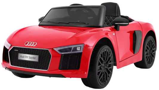 Red Audi R8 Spyder electric ride-on car for kids with LED lights and MP3 player