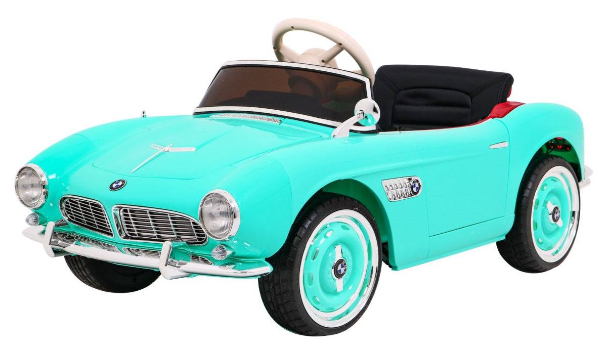 BMW 507 Retro Auto elektryczny pojazd dla dzieci w zielonym kolorze z realistycznym designem i pilotem.