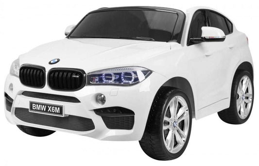 White BMW X6M XXL electric toy car for 2 kids with remote control and eco-leather seats