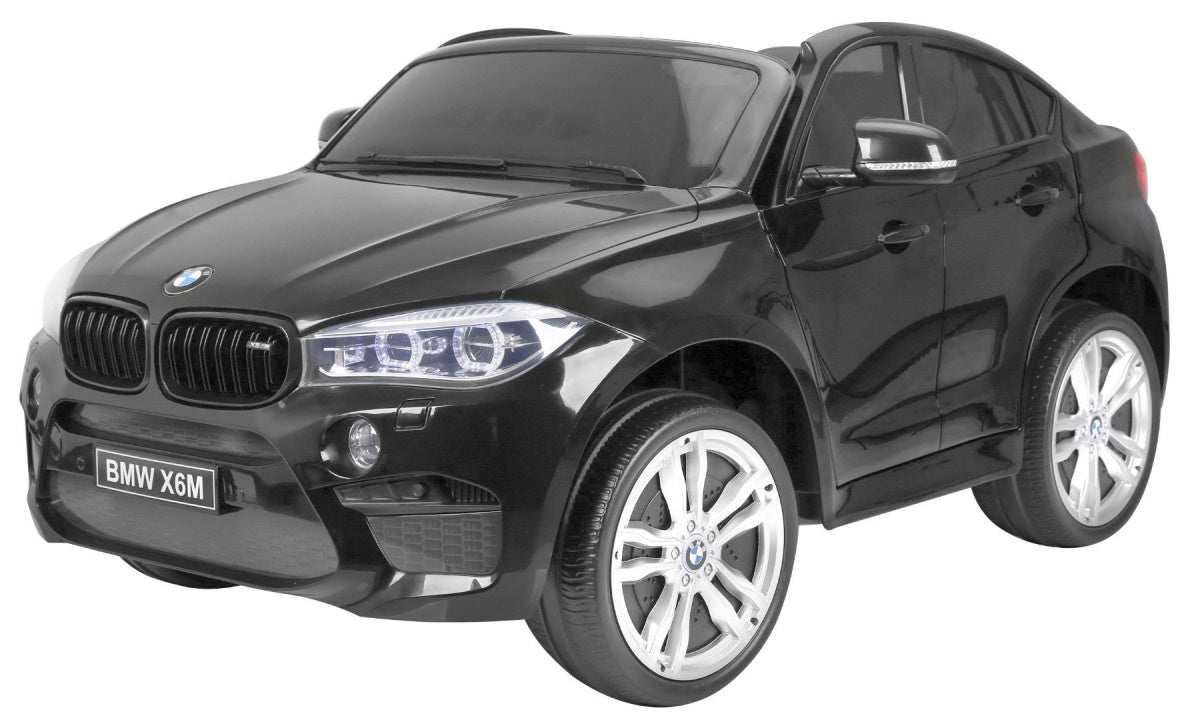 BMW X6M XXL black electric ride-on SUV for two kids with remote control and eco-leather seats