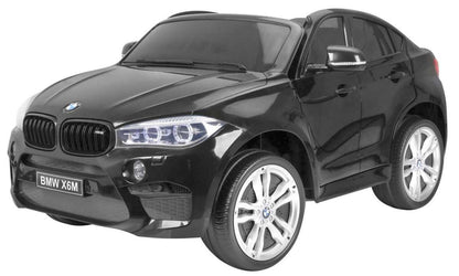 BMW X6M XXL black electric ride-on SUV for two kids with remote control and eco-leather seats