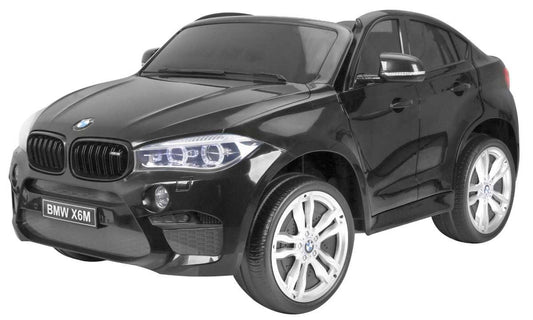 BMW X6M XXL black electric ride-on SUV for two kids with remote control and eco-leather seats