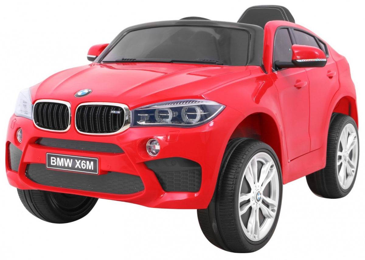 Czerwone BMW X6M elektryczne autko dla dzieci z pilotem, stylowy dziecięcy SUV z LED światełkami i miękkimi kołami EVA