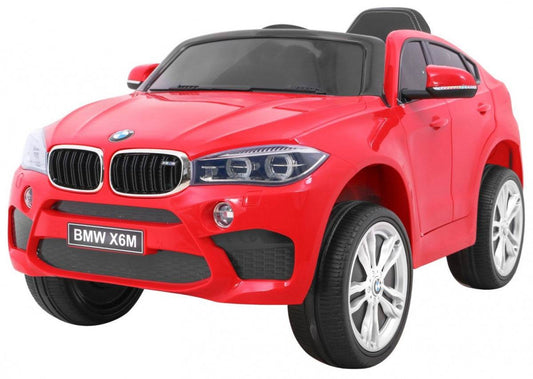 Czerwone BMW X6M elektryczne autko dla dzieci z pilotem, stylowy dziecięcy SUV z LED światełkami i miękkimi kołami EVA