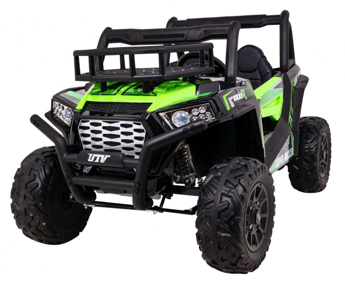 Zielony Buggy UTV terenówka dla dzieci z pilotem, LED i 2 silnikami 200W.