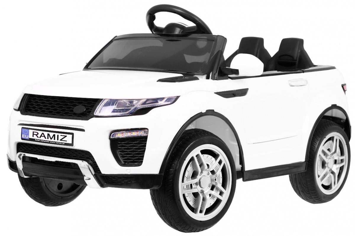 Biały SUV Autko Rapid Racer dla dzieci z pilotem 2,4 GHz, LED światłami i panelem muzycznym, elektryczne auto z napędem na przód i tył.