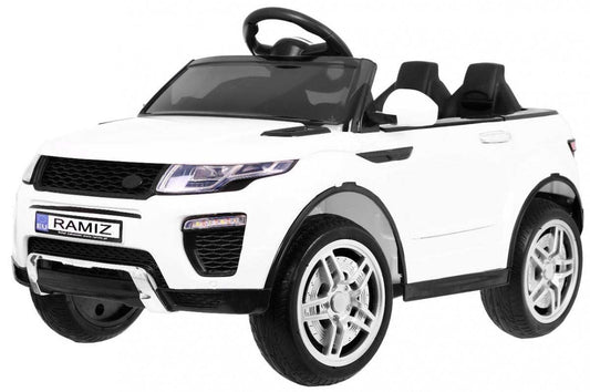 Biały SUV Autko Rapid Racer dla dzieci z pilotem 2,4 GHz, LED światłami i panelem muzycznym, elektryczne auto z napędem na przód i tył.