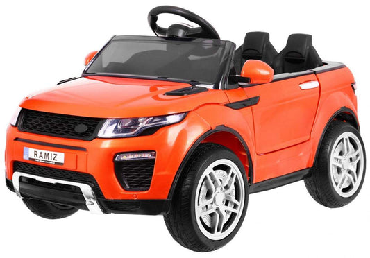 Pomarańczowe autko Rapid Racer elektryczny SUV dla dzieci z pilotem, światłami LED i dźwiękami, na akumulator 12V.